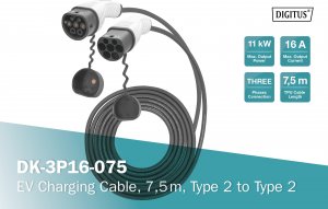 Kabel do ładowania samochodów Digitus Typ2-Typ2, 3-fazowy 400V, 16A, 11kW, 7,5m (DK-3P16-075) 2