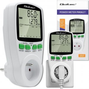Qoltec Watomierz Licznik zużycia energii PM0627 z historiš pomiaru | 3680W | 16A | LCD 13