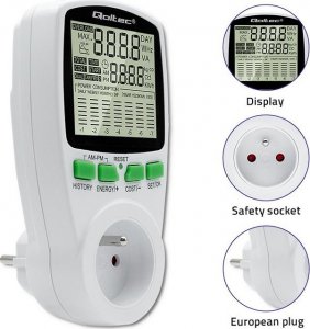 Qoltec Watomierz Licznik zużycia energii PM0627 z historiš pomiaru | 3680W | 16A | LCD 8