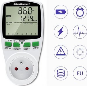 Qoltec Watomierz Licznik zużycia energii PM0627 z historiš pomiaru | 3680W | 16A | LCD 9
