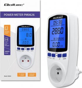 Qoltec Watomierz licznik zużycia energii PM0626 | 3680W | 16A | LCD 12