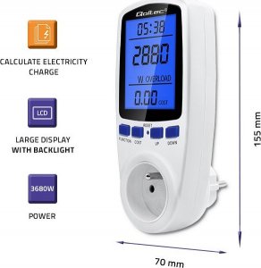 Qoltec Watomierz licznik zużycia energii PM0626 | 3680W | 16A | LCD 8