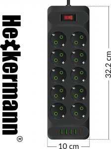 Listwa zasilająca Heckermann Listwa zasilająca Heckermann F35U + Kabel USB A-C AD-609CTS + Kabel USB C-C 610CC 2