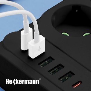 Listwa zasilająca Heckermann Listwa zasilająca Heckermann F35U + Kabel USB A-C AD-609CTS + Kabel USB C-C 610CC 3