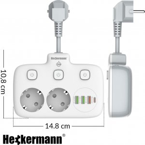 Listwa zasilająca Heckermann Listwa zasilająca Heckermann SE2435 + Kabel USB A-C AD-609CTS + Kabel USB C-C 610CC 2