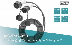 Kabel do ładowania samochodów Digitus Typ2-Typ2, 3-fazowy 400V, 32A, 22kW, 5m (DK-3P32-050) 4