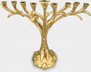rzezbyzbrazu Świecznik Dziewięcioramienny Chanukija Judaistyczna Drzewo Życia Złota 1