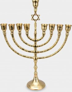 rzezbyzbrazu Świecznik Dziewięcioramienny Chanukija Judaistyczna z Gwiazdą Dawida Złota 1