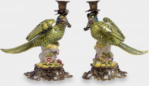 rzezbyzbrazu Porcelanowe Świeczniki Papużki Zielone 1