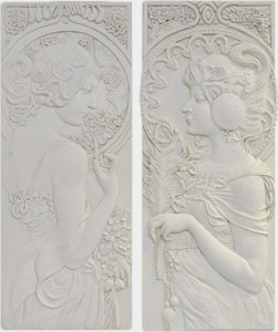 rzezbyzbrazu Dekoracja Ścienna w Stylu Art Nouveau Biała Zestaw 2 Paneli 1