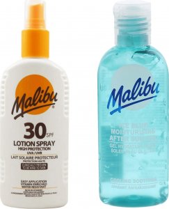 Malibu Malibu SPF30 Wodoodporny Spray 200ml + Żel Po Opalaniu 100ml 1