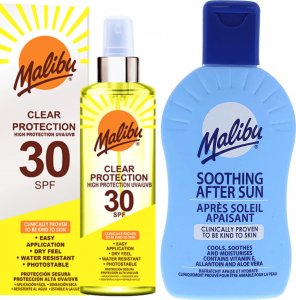 Malibu Malibu Bezbarwny Spray Ochronny SPF30 250ml + Balsam Po Opalaniu 200ml 1