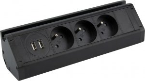 Orno Potrójne gniazdo meblowe z uchwytem na telefon, ładowarką USB i przewodem 1,5m, 3x2P+Z, 2xUSB (typ A, 2,4A), czarne 2