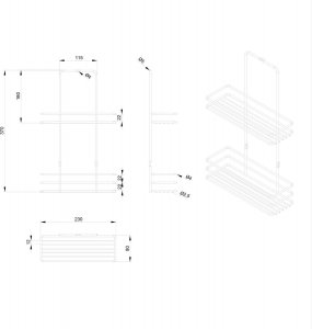 Sepio Czarna półka pod prysznic do łazienki wisząca druciana 2