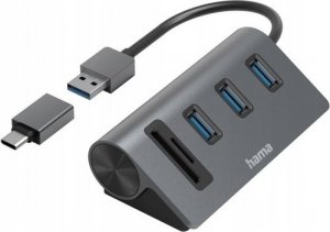 Stacja/replikator Hama Combo, 5 Ports, 3x USB-A, SD, microSD, incl. USB-C 1