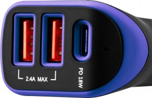 Ładowarka Canyon CANYON Ładowarka samoch. C-08, 1xUSB-C, 2xUSB, LED, Czarno-Fioletowa 3