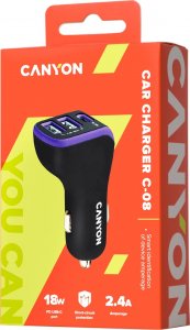 Ładowarka Canyon CANYON Ładowarka samoch. C-08, 1xUSB-C, 2xUSB, LED, Czarno-Fioletowa 4