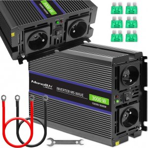 Przetwornica Qoltec Przetwornica napięcia Monolith 3000 MS Wave | 12V na 230V | 1500/3000W | USB 9