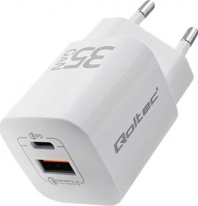 Ładowarka Qoltec Ładowarka sieciowa 35W GaN ULTRA | 5-20V | 2.25-3A | 1 x USB typ C PD | 1 x USB | Biała 2