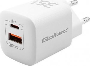 Ładowarka Qoltec Ładowarka sieciowa 35W GaN ULTRA | 5-20V | 2.25-3A | 1 x USB typ C PD | 1 x USB | Biała 4