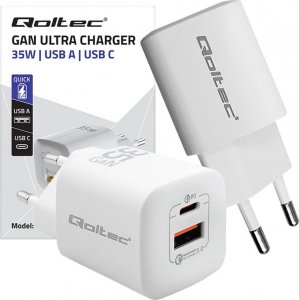 Ładowarka Qoltec Ładowarka sieciowa 35W GaN ULTRA | 5-20V | 2.25-3A | 1 x USB typ C PD | 1 x USB | Biała 6