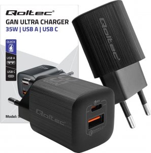 Ładowarka Qoltec Ładowarka sieciowa 35W GaN ULTRA | 5-20V | 2.25-3A | 1 x USB typeC PD | 1 x USB | Czarna 6