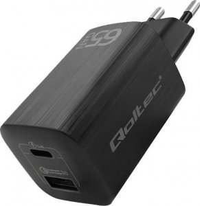 Ładowarka Qoltec Ładowarka sieciowa 65W GaN ULTRA | 5-20V | 2.25-3.25A | 1 x USB typ C PD | 1 x USB | Czarna 3