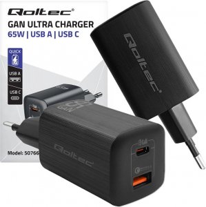 Ładowarka Qoltec Ładowarka sieciowa 65W GaN ULTRA | 5-20V | 2.25-3.25A | 1 x USB typ C PD | 1 x USB | Czarna 6