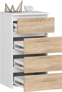 Fabryka Mebli Akord Komoda CL4 40 cm 4 szuflady - biała-dąb sonoma 2