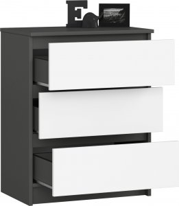 Fabryka Mebli Akord Komoda do salonu K 60 cm 3 szuflady - grafit szary-biała 2