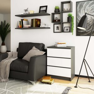 Fabryka Mebli Akord Komoda do salonu K 60 cm 3 szuflady - grafit szary-biała 4