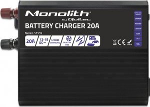Qoltec Inteligentna ładowarka Monolith do akumulatorów LiFePO4 AGM GEL SLA | 20A | 12V 2