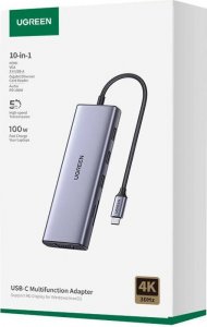 HUB USB Ugreen Adapter 10w1 CM498 Hub USB do 3x USB-A 3.0, HDMI, VGA, RJ45, SD/TF, AUX3.5mm, PD Converter 6