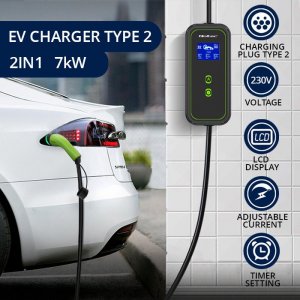 Ładowarka Qoltec Mobilna do samochodów EV 2w1 Typ 2, 7kW, 230V, CEE 5 PIN 9