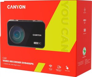 Wideorejestrator Canyon Canyon DVR40GPS, 3.0'' IPS(640x360), touchscreen, UHD 4K 3840x2160@30fps, WQHD 2.5K 2560x1440@60fps, NTK96670, 8 MP CMOS Sony Starvis IMX415 image sensor, 8 MP cam, 140° Viewing Angle, Wi-Fi, GPS, Video camera database, USB-C, 9