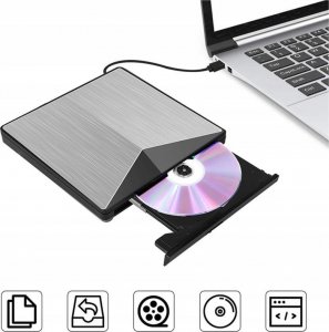 Odtwarzacz DVD Zenwire Zewnętrzny Napęd Przenośny ODTWARZACZ PŁYT DVD CD RW 2w1 USB 3.0 oraz USB-C 3.1 do laptopa i komputera NAGRYWARKA ALUMINIOWY 2
