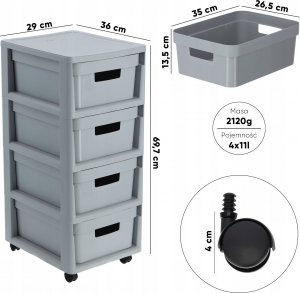 Kadax Curver Regał Komoda 4x11L Szuflady Infinity Szary 2