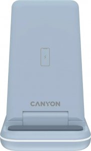 Ładowarka Canyon CANYON WS-304, Foldable  3in1 Wireless charger, with touch button for Running water light, Input 9V/2A,  12V/1.5AOutput 15W/10W/7.5W/5W, Type c to USB-A cable length 1.2m, with QC18W EU plug,132.51*75*28.58mm, 0.168Kg,Blue 1