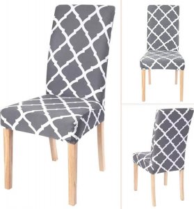 Aptel Uniwersalny POKROWIEC na Krzesło wzór marokański szaro-biały AG863A 2