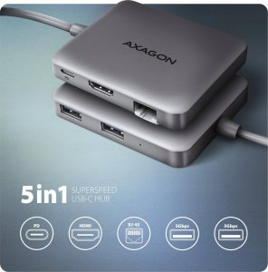 HUB USB Axagon HMC-5HL Wieloportowy hub 2x USB-A, 4K HDMI, GLAN, USB 3.2 Gen 1, PD 100W, 15cm USB-C kabel 2