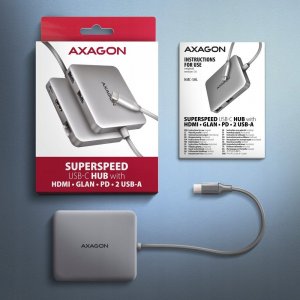 HUB USB Axagon HMC-5HL Wieloportowy hub 2x USB-A, 4K HDMI, GLAN, USB 3.2 Gen 1, PD 100W, 15cm USB-C kabel 4