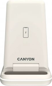 Ładowarka Canyon CANYON WS-304,  Foldable  3in1 Wireless charger, with touch button for Running water light, Input 9V/2A,  12V/1.5AOutput 15W/10W/7.5W/5W, Type c to USB-A cable length 1.2m, with QC18W EU plug,132.51*75*28.58mm, 0.168Kg, Cosmic Latte 1