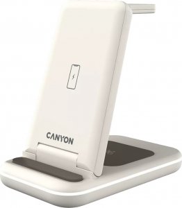 Ładowarka Canyon WS-304, Foldable 3in1 Wireless charger, with touch button for Running water light, Input 9V/2A, 12V/1.5AOutput 15W/10W/7.5W/5W, Type c to USB-A cable length 1.2m, with QC18W EU plug,132.51*75*28.58mm, 0.168Kg, Cosmic Latte 3