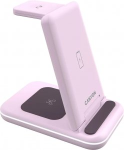 Ładowarka Canyon CANYON WS-304, Foldable 3in1 Wireless charger, with touch button for Running water light, Input 9V/2A, 12V/1.5AOutput 15W/10W/7.5W/5W, Type c to USB-A cable length 1.2m, with QC18W EU plug,132.51*75*28.58mm, 0.168Kg, Iced Pink 4