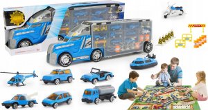 OEM DUŻY TIR POLICYJNY 55 CM RESORAKI GARAŻ NA SAMOCHODY 8 AUTEK + AKCESORIA 2