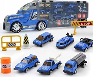 OEM DUŻY TIR POLICYJNY 55 CM RESORAKI GARAŻ NA SAMOCHODY 8 AUTEK + AKCESORIA 4