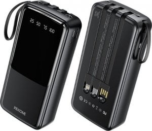 Powerbank Wekome Powerbank 20000 mAh z wbudowanym kablem USB-C / Lightning / Micro USB + USB-A Czarny 1