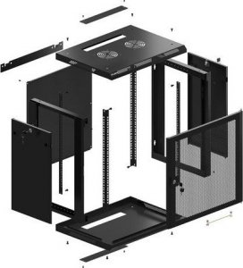 Szafa Lanberg Szafa wiszšca 19 cali 12U 600x450 drzwi perforowane (flat pack) czarna 12