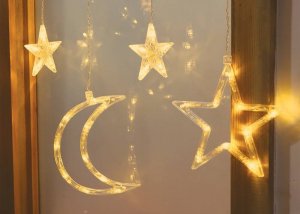 PR Kurtyna świetlna LED, Gwiazdki i księżyce, światło ciepłe białe 2