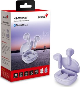Słuchawki Genius Genius HS-M905BT, mikrofon, zmiana utworu, fioletowy, 2.0, etui z ładowarką, sport typ USB-C 8